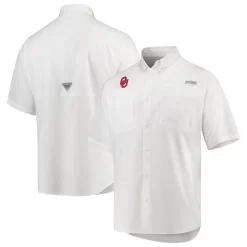 Men's Columbia White Oklahoma Sooners PFG Tamiami Omni-Shade Button-Down Shirt