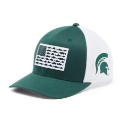 Men's Columbia Green Michigan State Spartans PFG Tonal Fish Flag Flex Hat