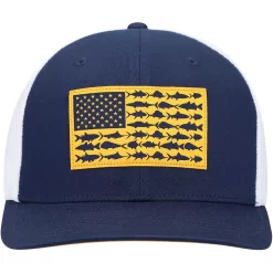 Men's Columbia Navy West Virginia Mountaineers PFG Tonal Fish Flag Flex Hat -Columbia Vogue 4623222 ALT2