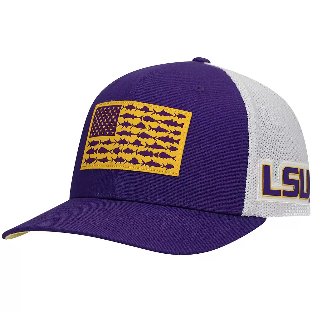 Men's Columbia Purple LSU Tigers PFG Tonal Fish Flag Flex Hat