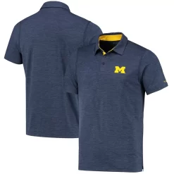 Men's Columbia Navy Michigan Wolverines Tech Trail Space Dye Omni-Shade Polo