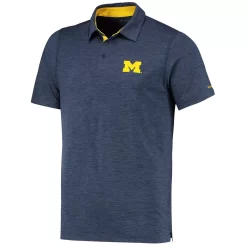 Men's Columbia Navy Michigan Wolverines Tech Trail Space Dye Omni-Shade Polo -Columbia Vogue 5020566 ALT2