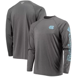 Men's Columbia Heathered Charcoal North Carolina Tar Heels PFG Terminal Tackle Raglan Omni-Shade Long Sleeve T-Shirt