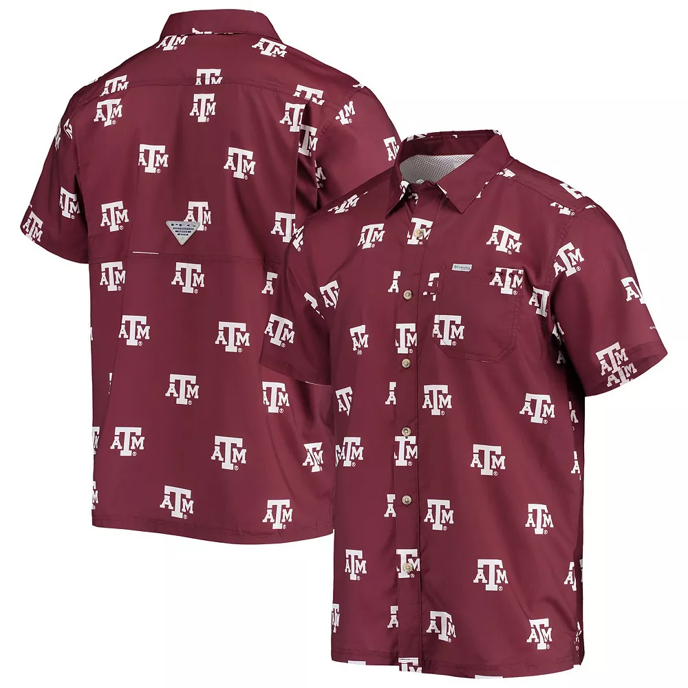 Men's Columbia Maroon Texas A&M Aggies Super Slack Tide Omni-Shade Button-Up Shirt 1 Men's Columbia Maroon Texas A&M Aggies Super Slack Tide Omni-Shade Button-Up Shirt