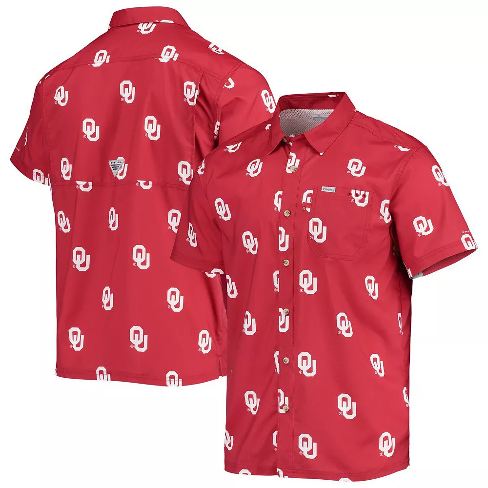 Men's Columbia Crimson Oklahoma Sooners Super Slack Tide Omni-Shade Button-Up Shirt 1 Men's Columbia Crimson Oklahoma Sooners Super Slack Tide Omni-Shade Button-Up Shirt