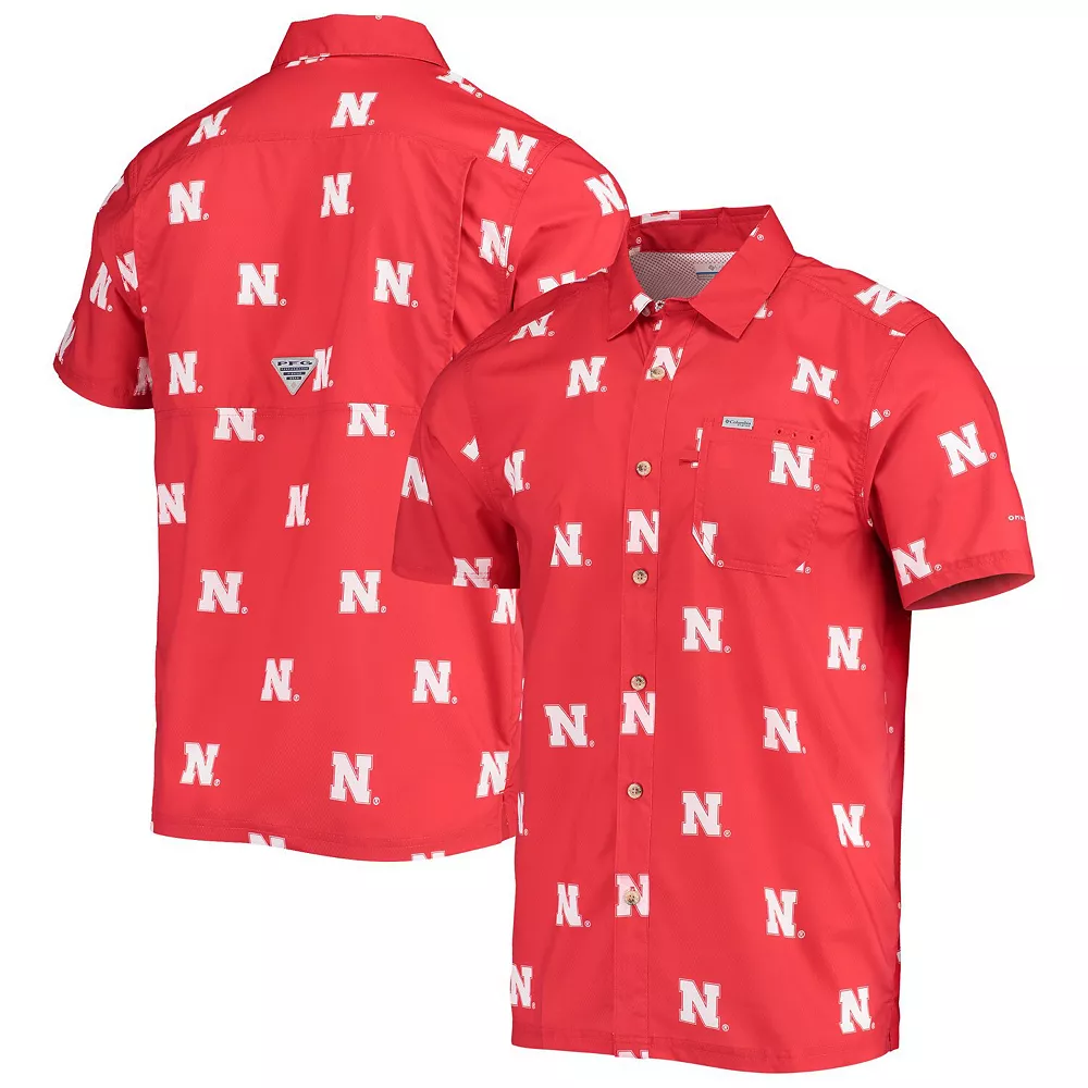Men's Columbia Scarlet Nebraska Huskers Super Slack Tide Omni-Shade Button-Up Shirt 1 Men's Columbia Scarlet Nebraska Huskers Super Slack Tide Omni-Shade Button-Up Shirt