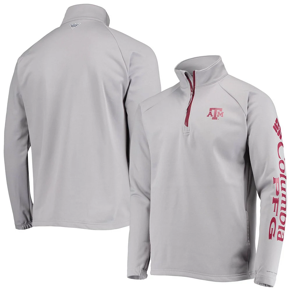 Men's Columbia Gray Texas A&M Aggies Terminal Tackle Fleece Raglan Omni-Shade Quarter-Zip Jacket 1 Men's Columbia Gray Texas A&M Aggies Terminal Tackle Fleece Raglan Omni-Shade Quarter-Zip Jacket