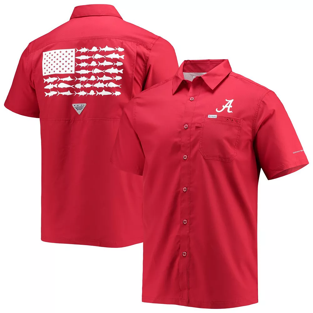 Men's Columbia PFG Crimson Alabama Crimson Tide Slack Tide Camp Button-Up Shirt 1 Men's Columbia PFG Crimson Alabama Crimson Tide Slack Tide Camp Button-Up Shirt