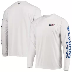 Men's Columbia White Texas Rangers Americana Terminal Tackle Omni-Shade Long Sleeve Raglan T-Shirt