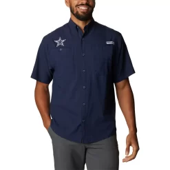 Men's Columbia Navy Dallas Cowboys Tamiami Omni-Shade Button-Down Short Sleeve Shirt
