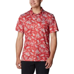 Men's Columbia Scarlet Ohio State Buckeyes Super Terminal Tackle Omni-Shade Polo