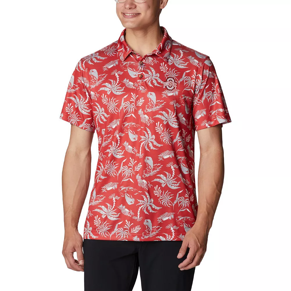Men's Columbia Scarlet Ohio State Buckeyes Super Terminal Tackle Omni-Shade Polo 1 Men's Columbia Scarlet Ohio State Buckeyes Super Terminal Tackle Omni-Shade Polo