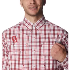 Men's Columbia Crimson Oklahoma Sooners Super Tamiami Omni-Shade Long Sleeve Button-Down Shirt -Columbia Vogue 6011842 ALT3