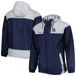 Men's Columbia Navy/Gray New York Yankees Omni-Shade Flash Forward Challenger Full-Zip Windbreaker Jacket