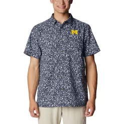 Men's Columbia Navy Michigan Wolverines Super Slack Tide Omni-Shade Team Button-Up Shirt