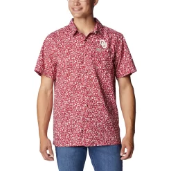 Men's Columbia Crimson Oklahoma Sooners Super Slack Tide Omni-Shade Team Button-Up Shirt